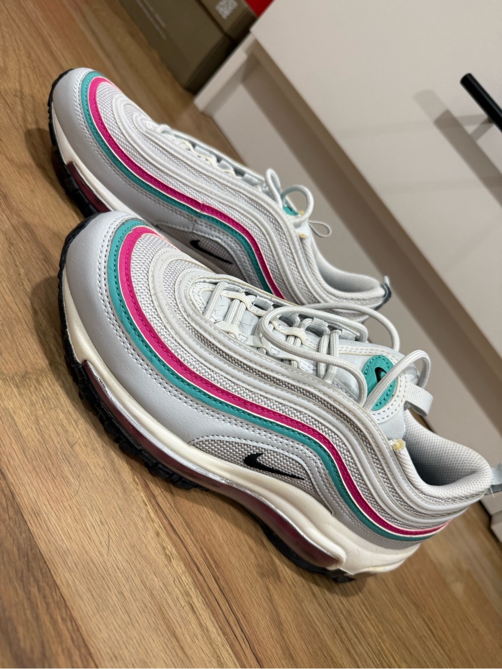 Nike Women's White Sneakers with Pink & Teal Accents